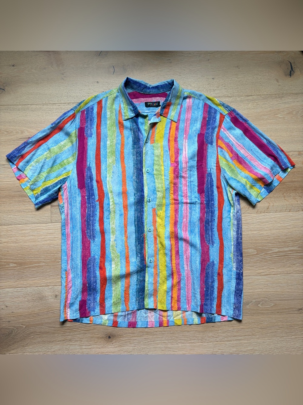 Jams World Medley Hawaiian Shirt Mens Large Multicolor Art Print Rayon Aloha*X7